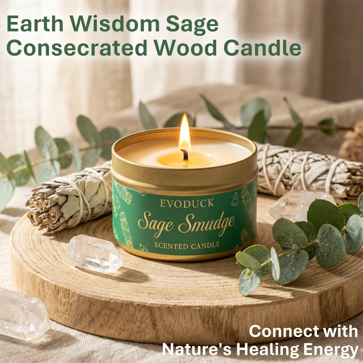 Sage & Palo Santo Smudge Candle — Energy Cleansing & Meditation