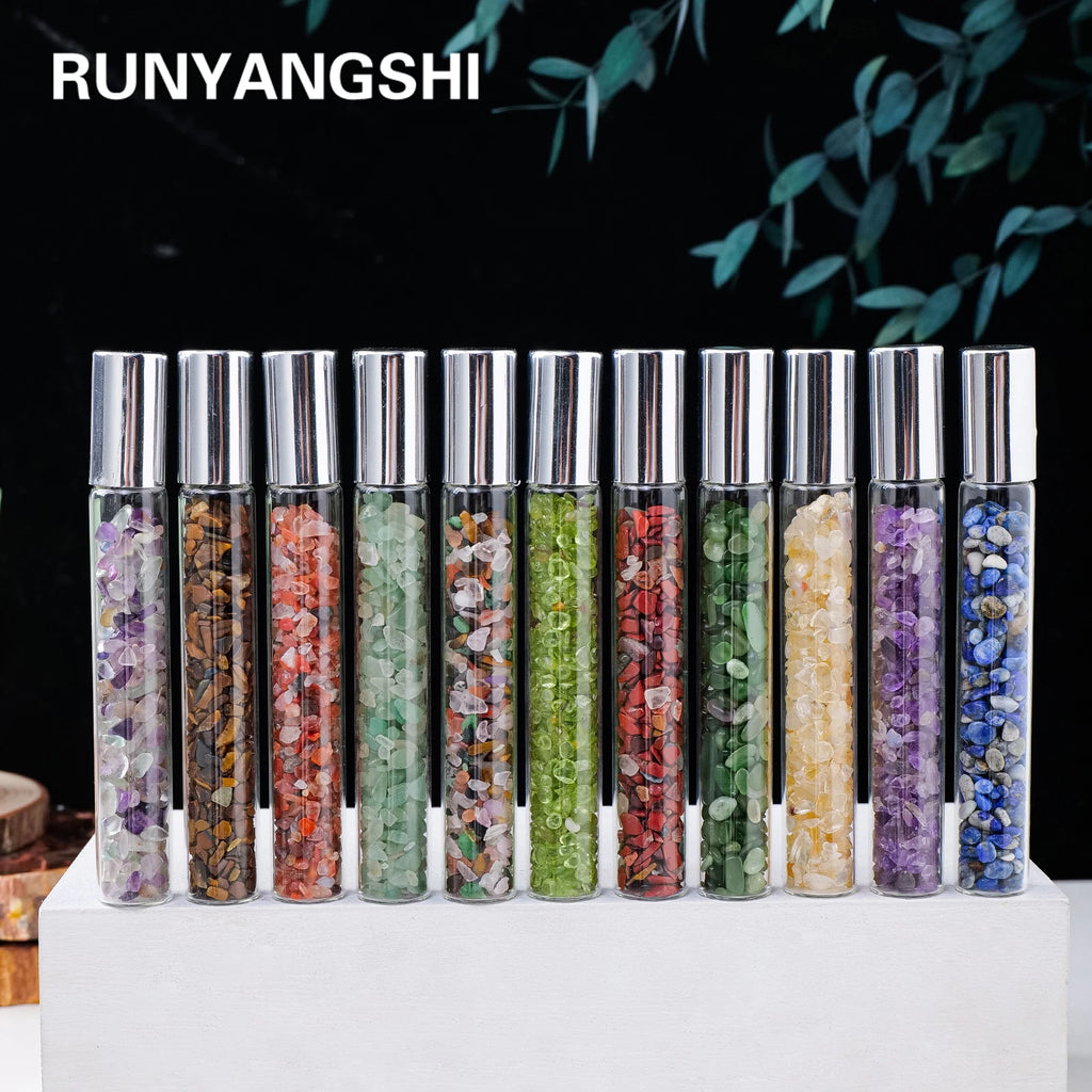 Crystal Infused Perfume Bottle — Natural Healing Stone Essential Oil Roller