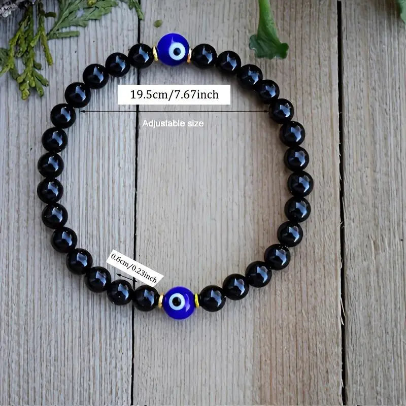 Evil Eye & Black Tourmaline Protection Bracelet — Stress Relief & Spiritual Shield