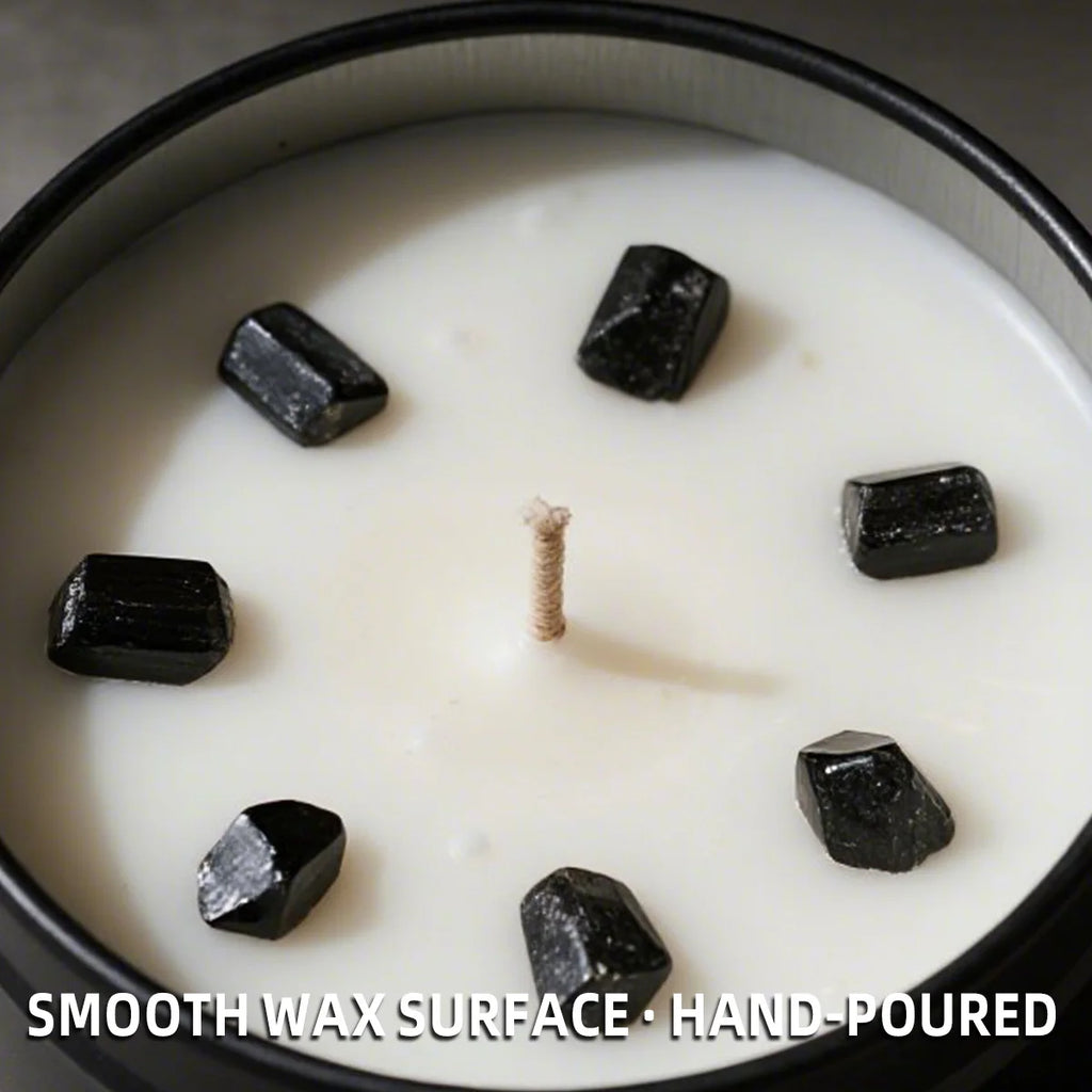 New Moon Crystal Soy Candle — Black Tin with Crystal Chips
