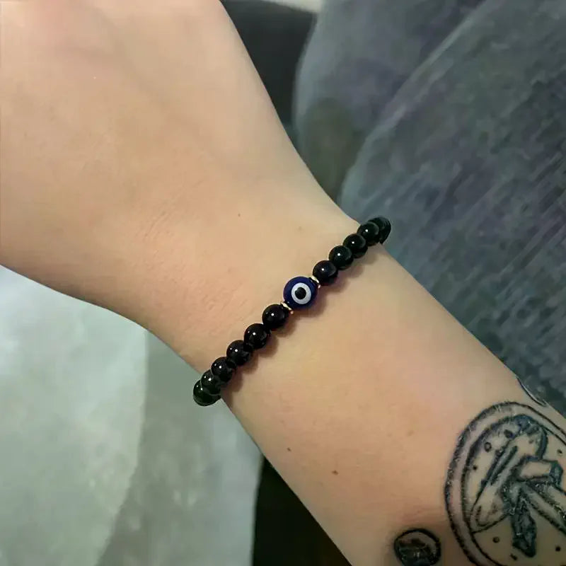 Evil Eye & Black Tourmaline Protection Bracelet — Stress Relief & Spiritual Shield