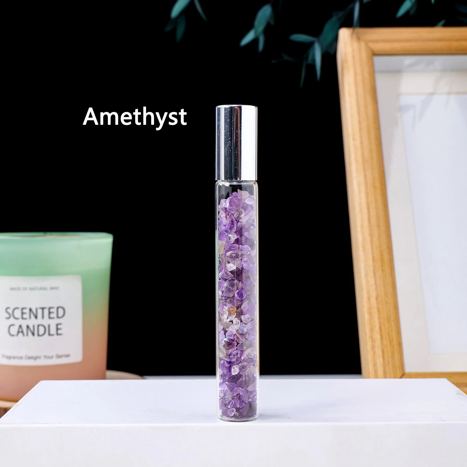 Crystal Infused Perfume Bottle — Natural Healing Stone Essential Oil Roller