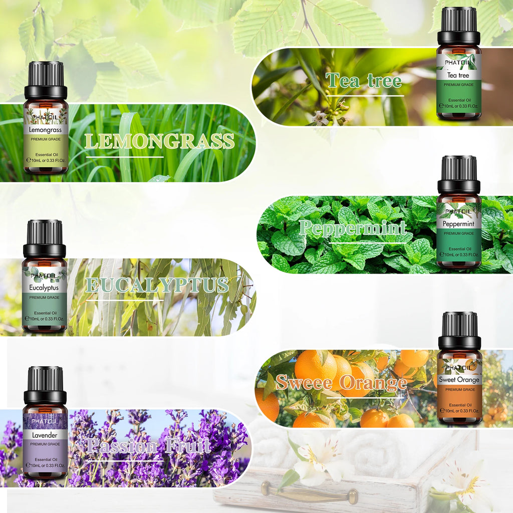 Pure Essential Oil Set — 6 x 10ml Aromatherapy Oils for Diffuser & Rituals