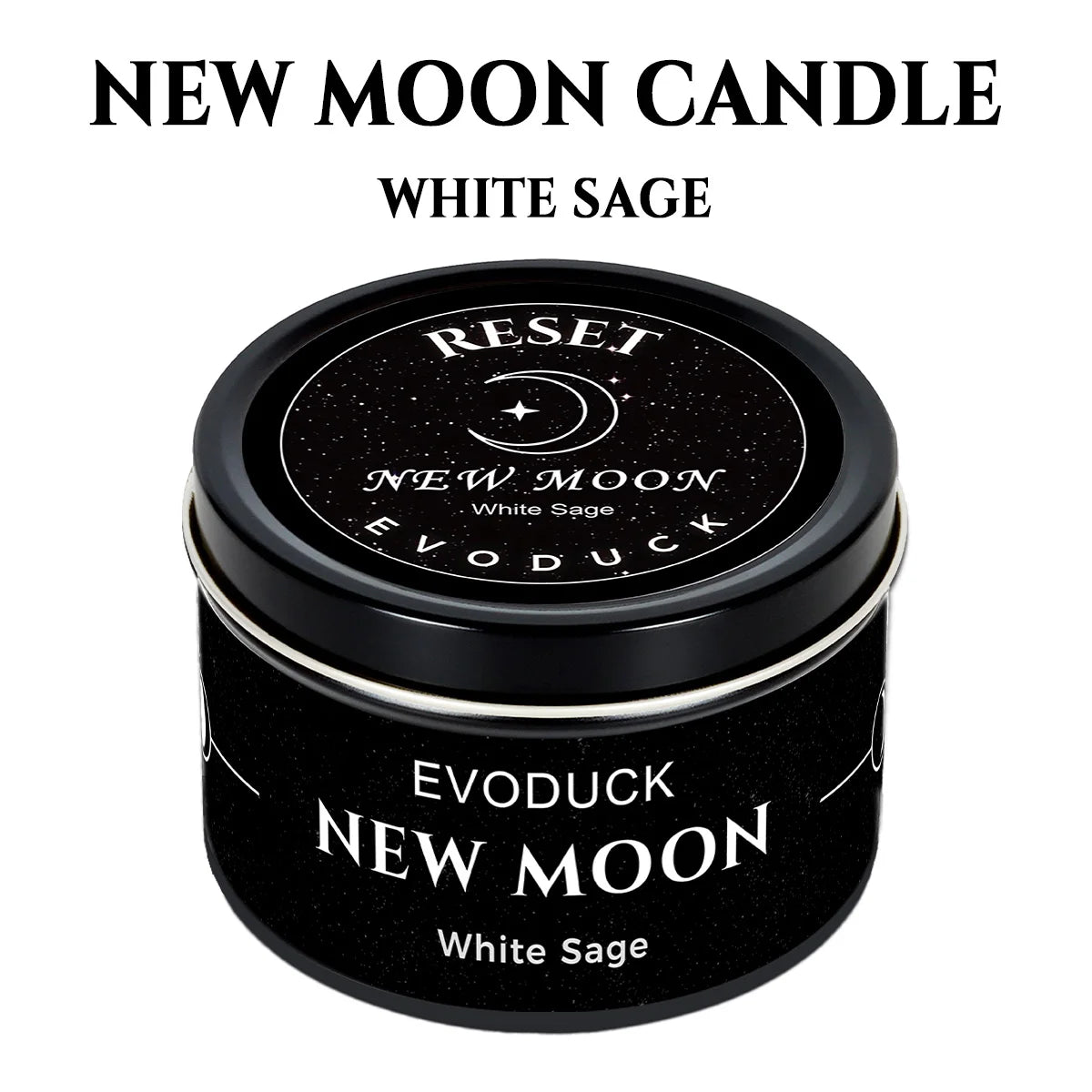 New Moon Crystal Soy Candle — Black Tin with Crystal Chips