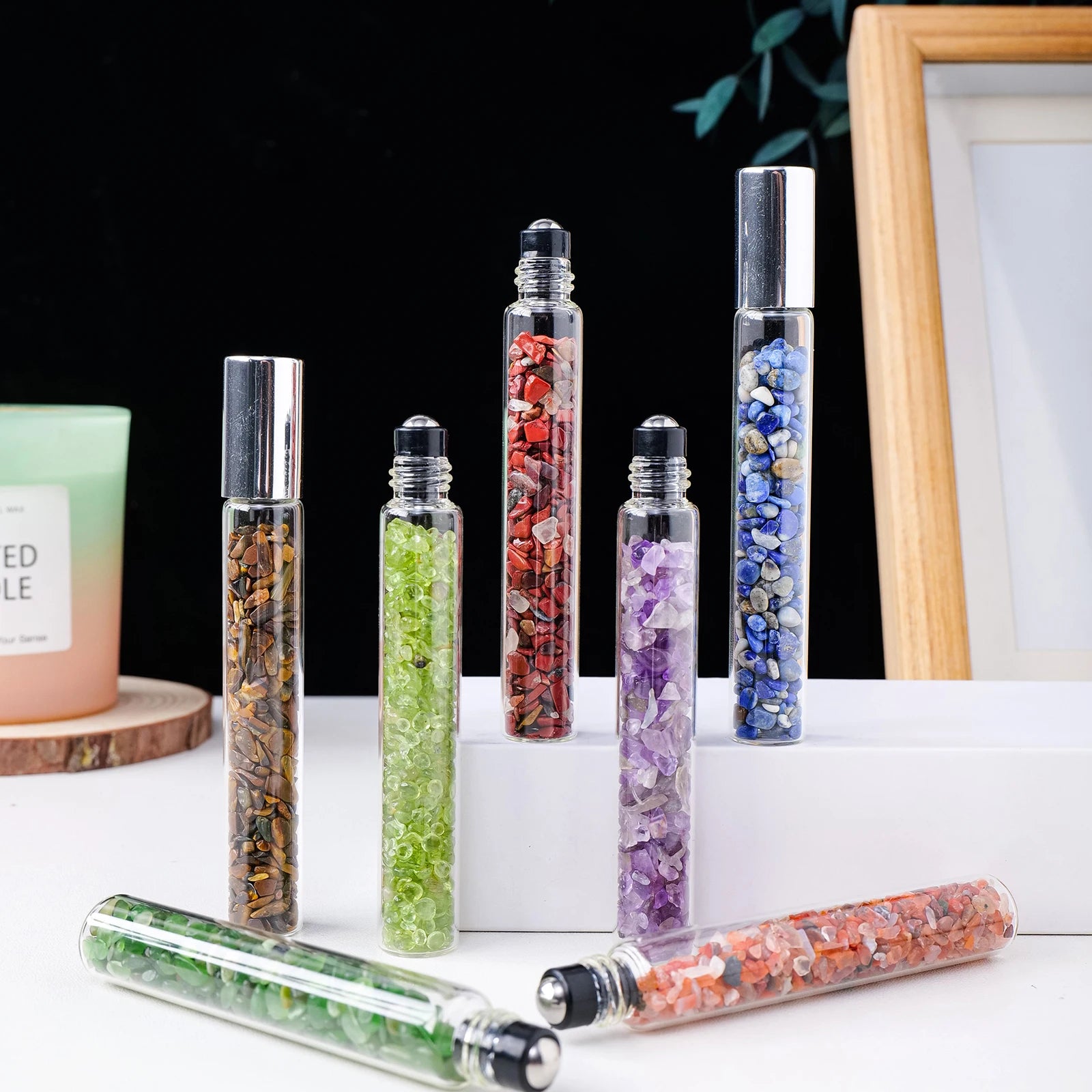 Crystal Infused Perfume Bottle — Natural Healing Stone Essential Oil Roller