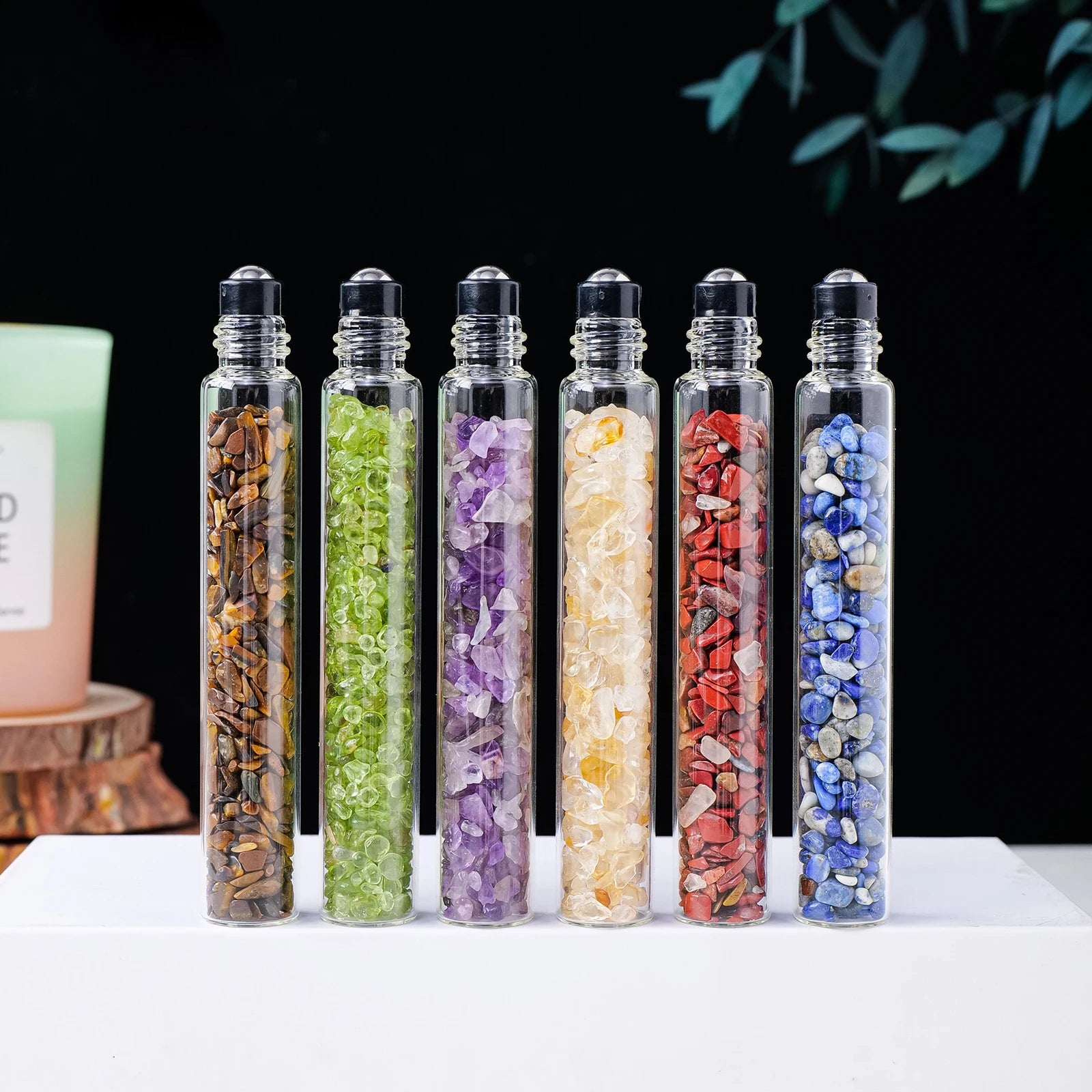 Crystal Infused Perfume Bottle — Natural Healing Stone Essential Oil Roller