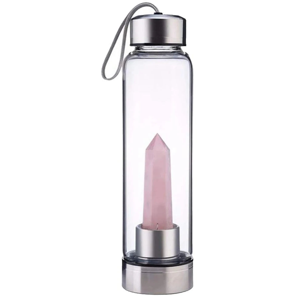 Rose Quartz Crystal Water Bottle — Love & Heart Healing Energy