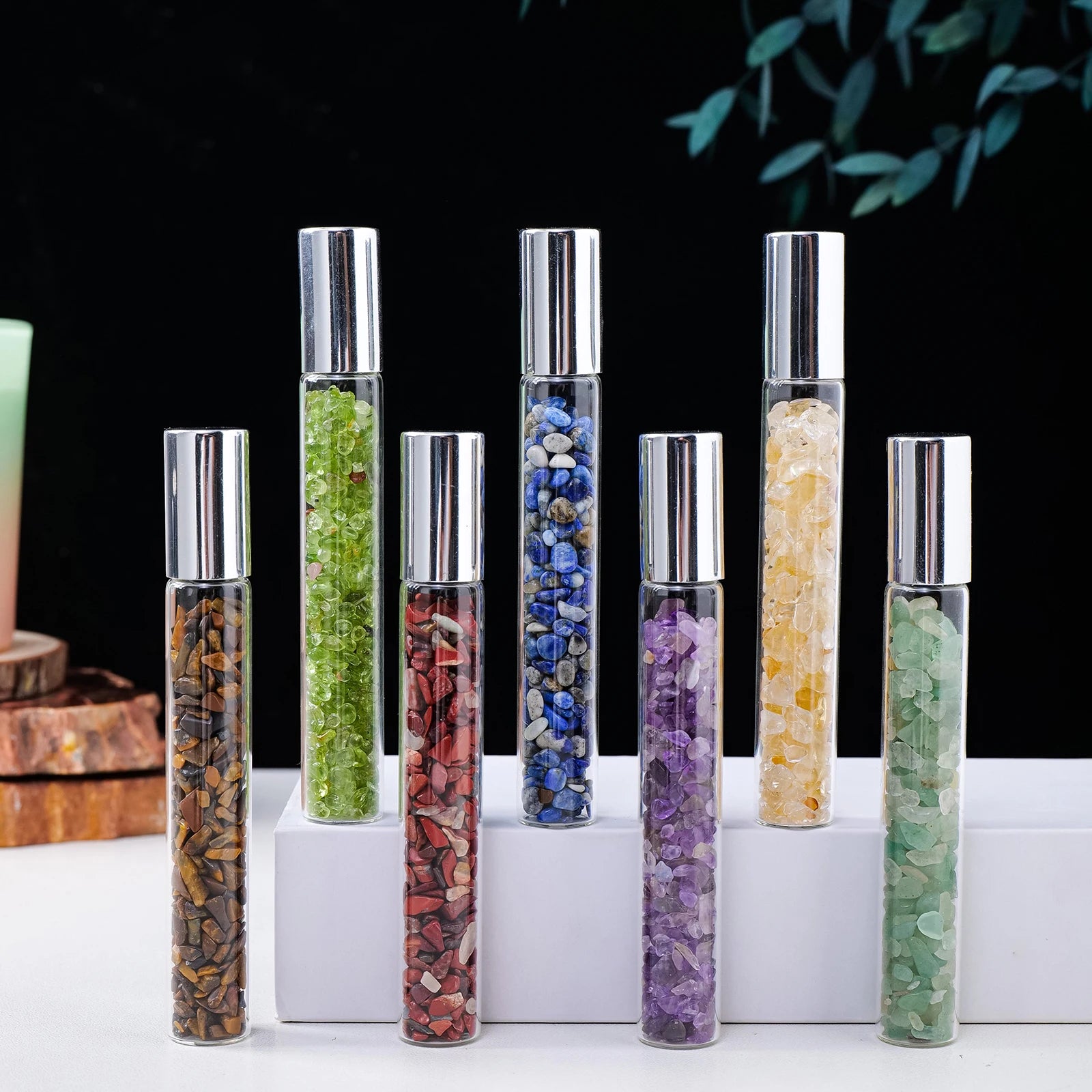 Crystal Infused Perfume Bottle — Natural Healing Stone Essential Oil Roller