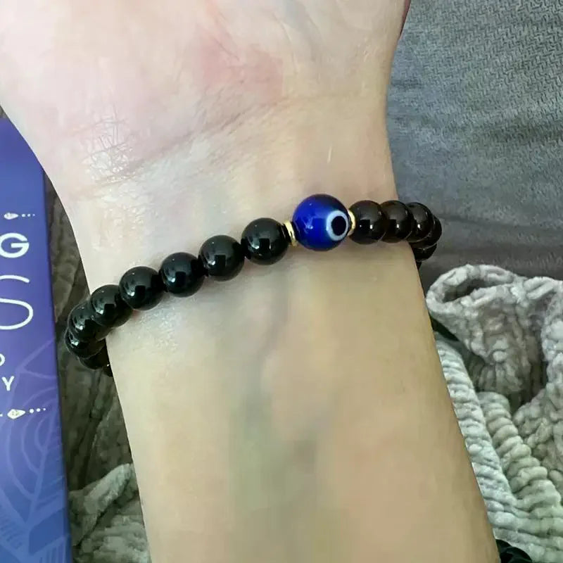 Evil Eye & Black Tourmaline Protection Bracelet — Stress Relief & Spiritual Shield