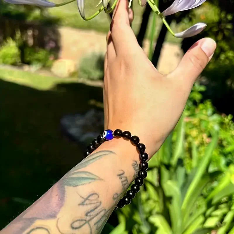 Evil Eye & Black Tourmaline Protection Bracelet — Stress Relief & Spiritual Shield